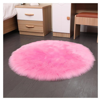 Runder Schaffellteppich Rosa Flauschig 110cm Kunstfell Teppich