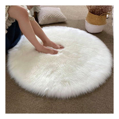 Runder Schaffellteppich Flauschig Beige 120cm Kunstfell Teppich