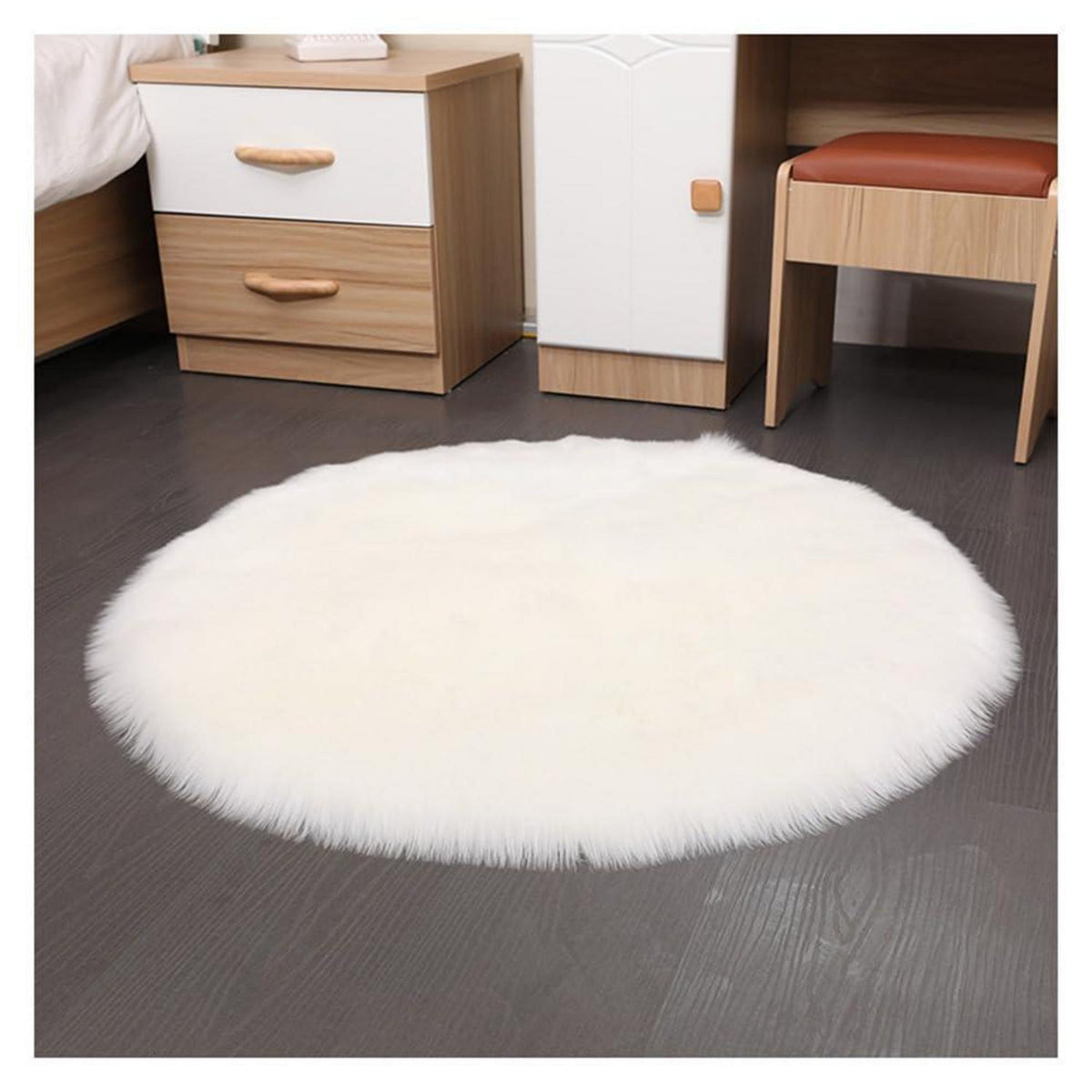 Runder Schaffellteppich Weiß Flauschig 120cm Kunstfell