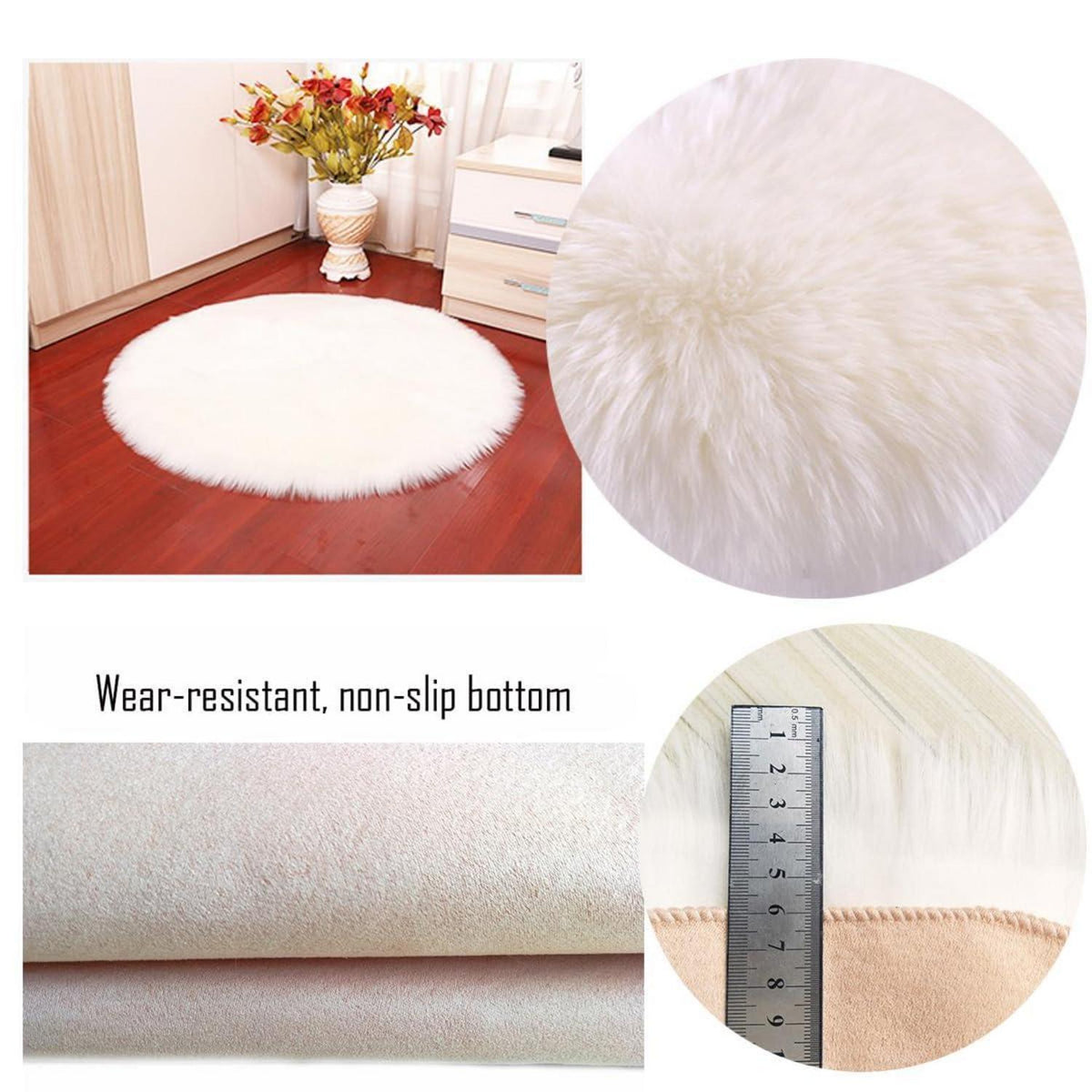 Runder Schaffellteppich Lila Flauschig 100cm Kunstfell Teppich