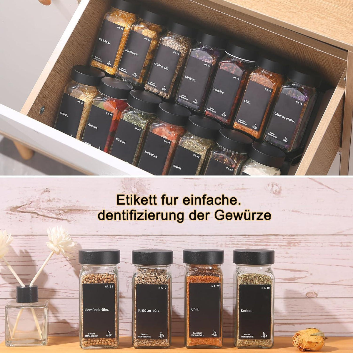 24x 120ml Gewürzgläser Set mit Streueinsatz und Etiketten