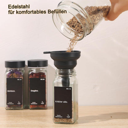 Gewürzgläser mit Streueinsatz eckig 24x 120ml 240 Schwarz Etiketten