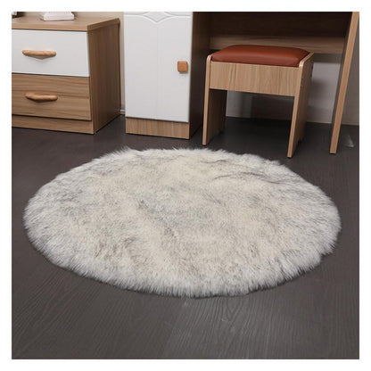 Runder Schaffellteppich weißgrau – Flauschig & Rutschfest 110cm