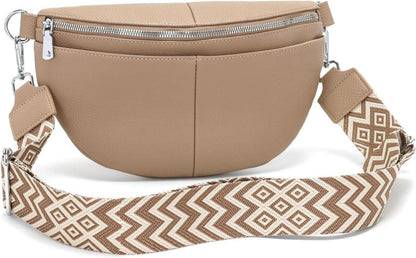 Damen Bauchtasche Khaki Leder Umhängetasche Crossbody Bag