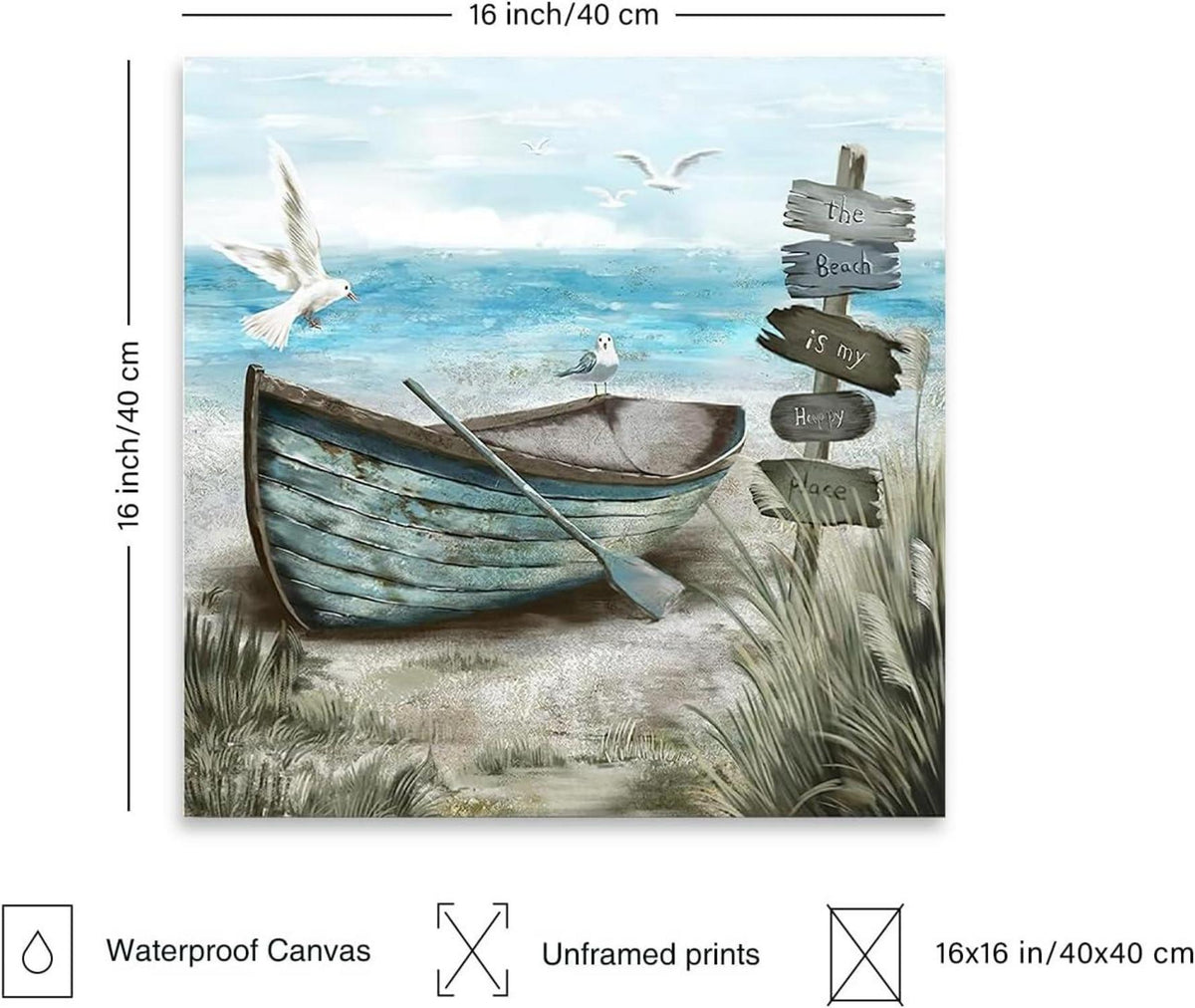 Strand Wanddekoration Poster Möwe Meer Boot Ozean Dekor 40x40cm