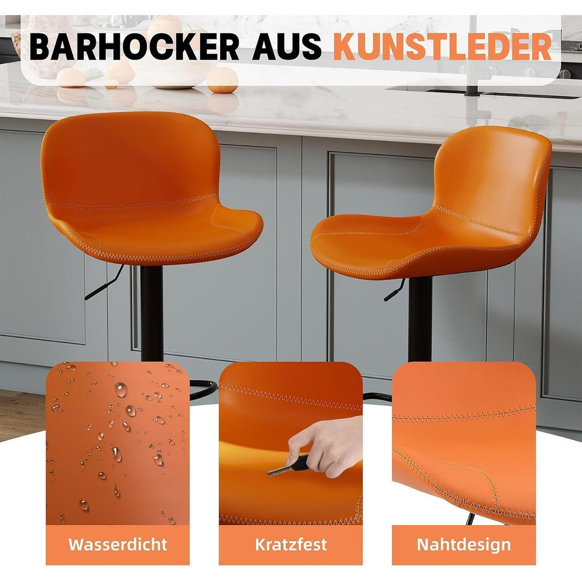 Verstellbarer Barhocker Set (3er) – Orange in Lederoptik