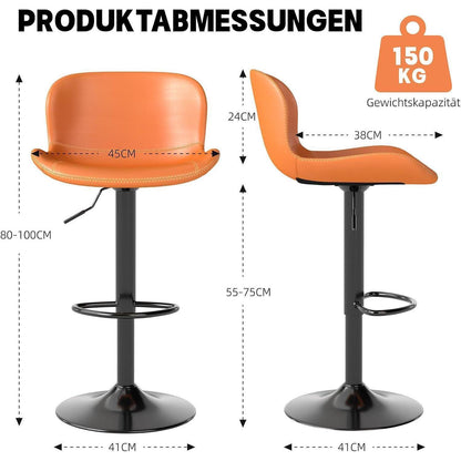 Verstellbarer Barhocker Set (4x) – Orange in Lederoptik