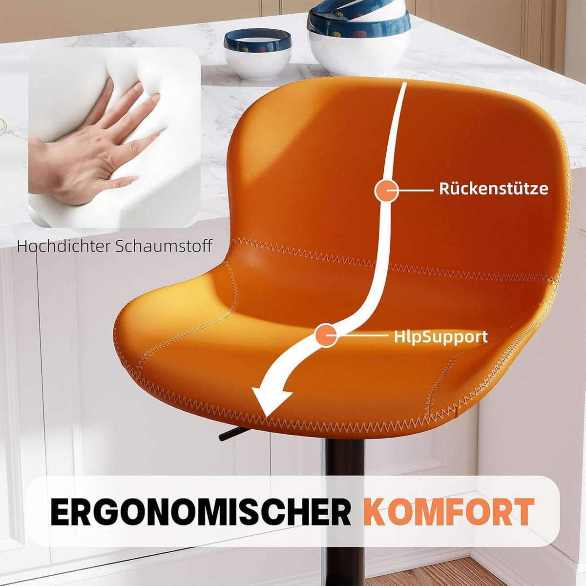 Verstellbarer Barhocker Set (4x) – Orange in Lederoptik