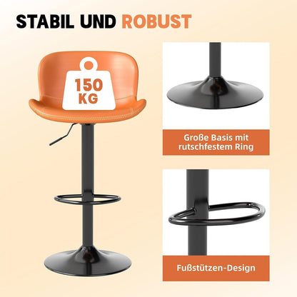 Verstellbarer Barhocker Set (4x) – Orange in Lederoptik