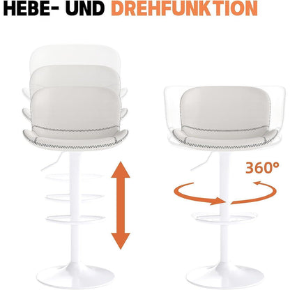 Verstellbarer Barhocker Set (4x) – Weiß in Lederoptik
