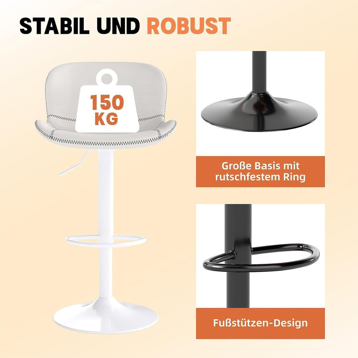 Verstellbarer Barhocker Set (4x) – Weiß in Lederoptik
