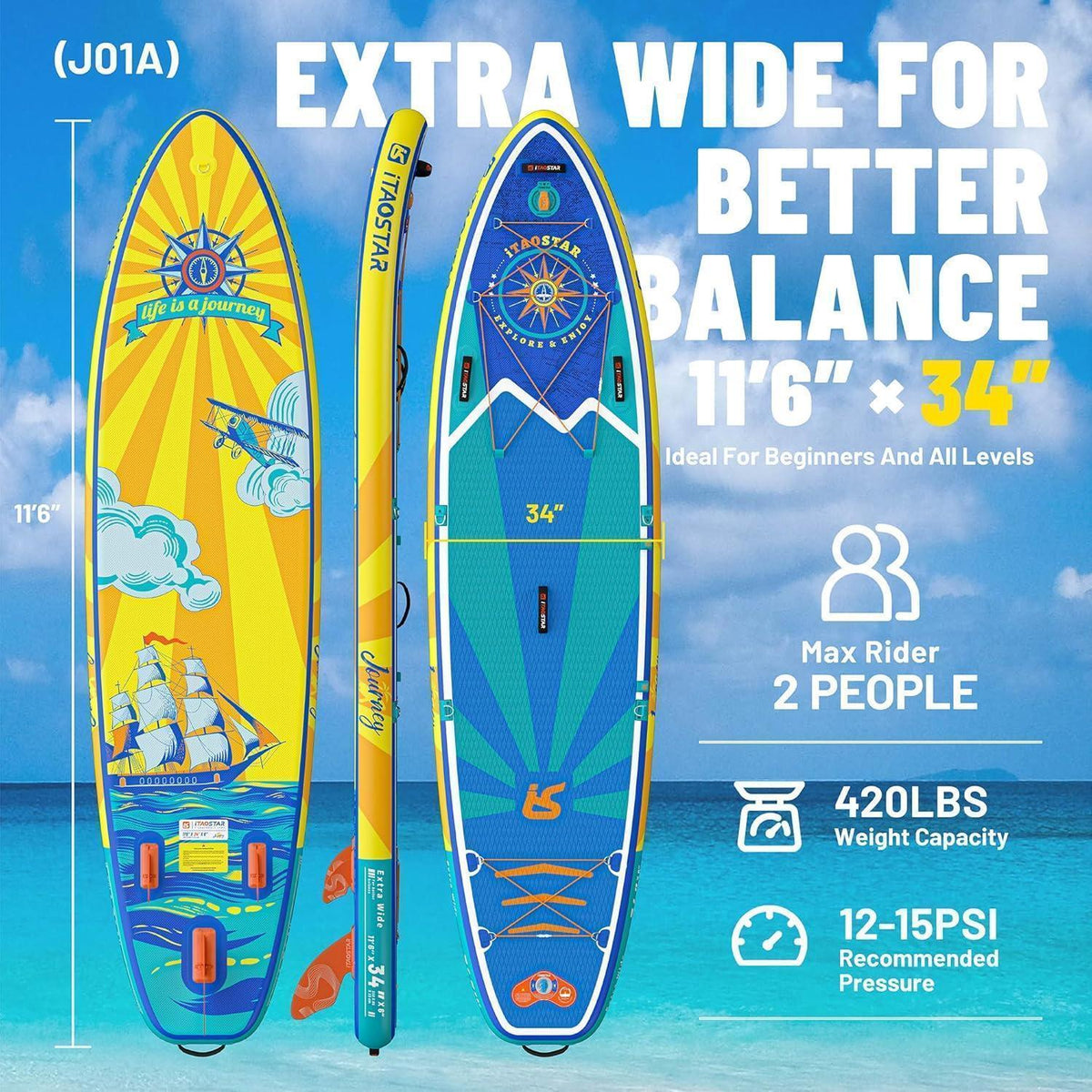 Aufblasbares SUP Board 86cm extra breit mit Zubehör