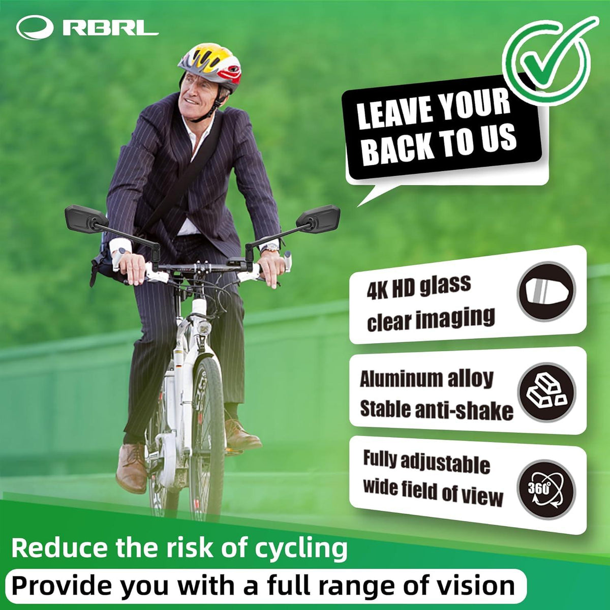 Fahrradspiegel für Lenker mit ProVision-Echtglas Aluminiumlegierung
