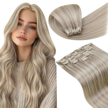 Echthaar Clip-Ins Blond Highlights 35cm