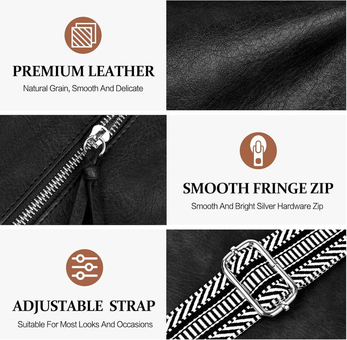 TEUEN Umhängetasche Damen Mittelgroß PU Leder Crossbody Schultertasche Schwarz