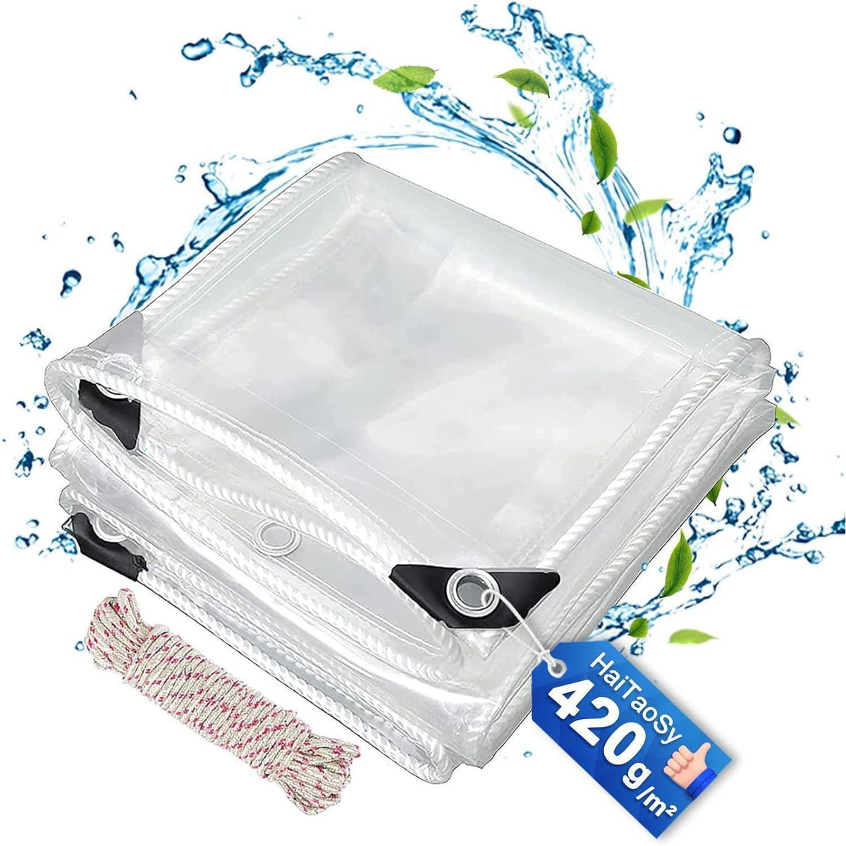 Transparente PVC Plane 2x4m mit Ösen 420g/m² Wasserdicht