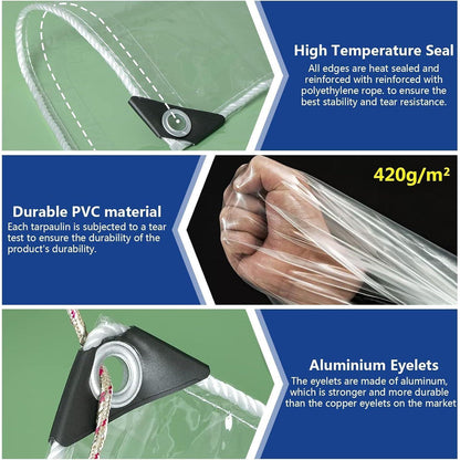 Transparente PVC Plane 2x4m mit Ösen 420g/m² Wasserdicht