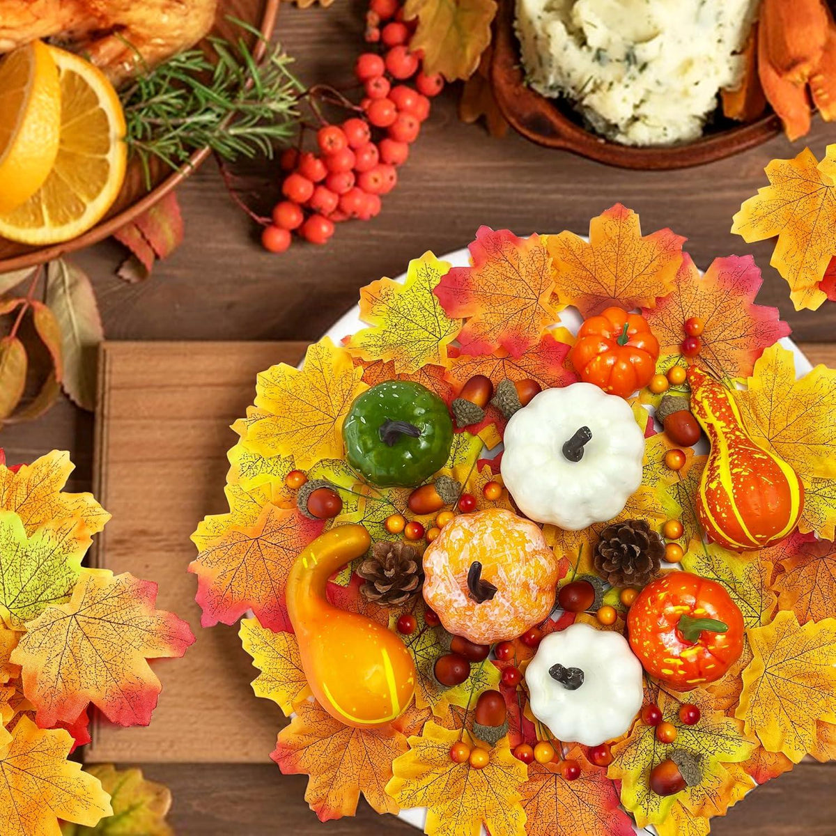 Halloween Deko Kürbis Ahornblätter Eicheln Set 170 Stück Herbstblätter