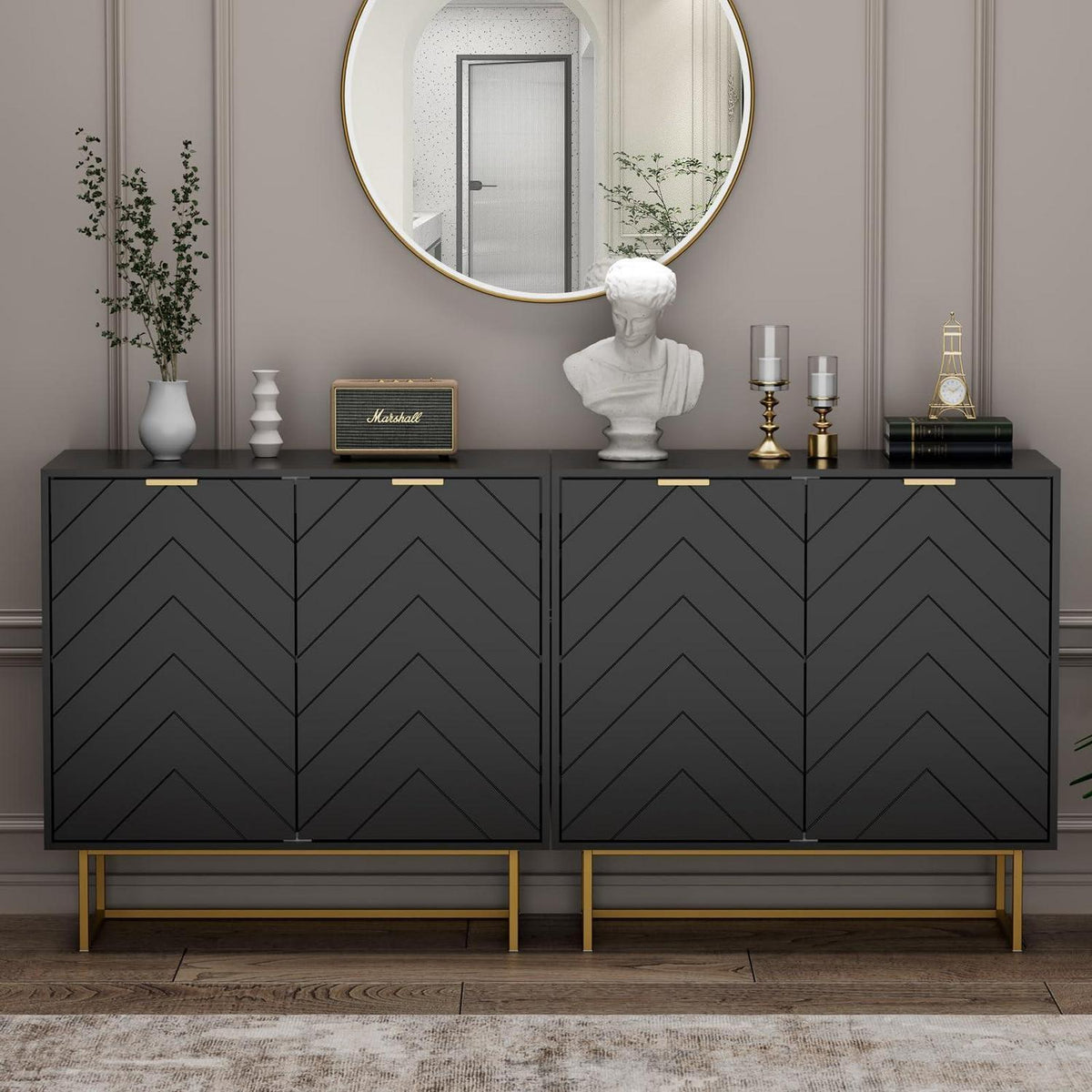 Sideboard 2er Set Schwarz – 160x40x77,5cm, Buffet & Co.