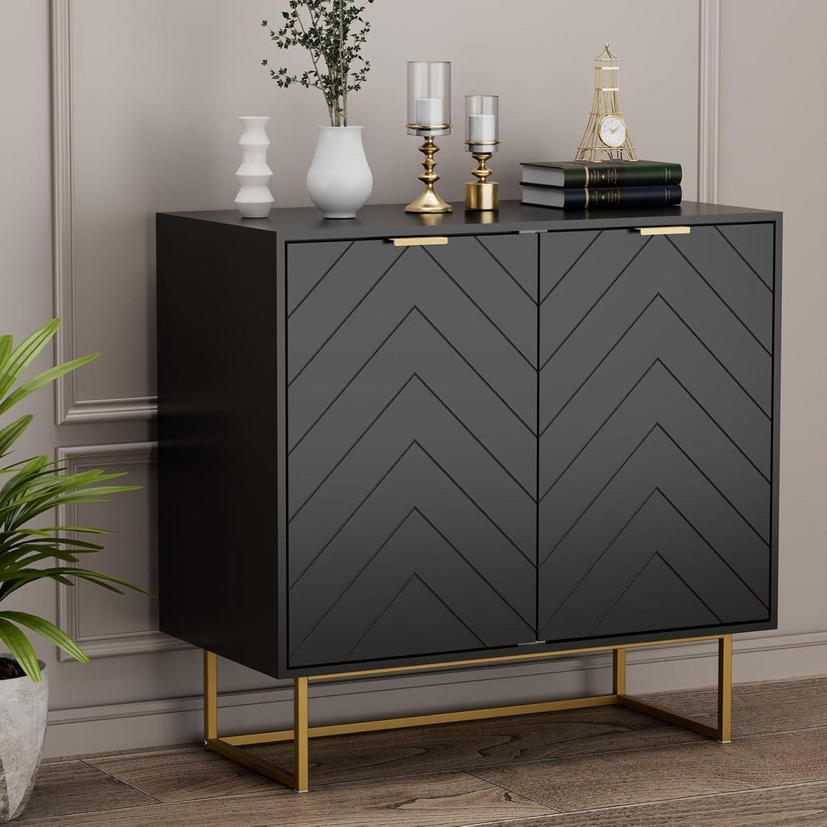 Sideboard 2er Set Schwarz – 160x40x77,5cm, Buffet & Co.