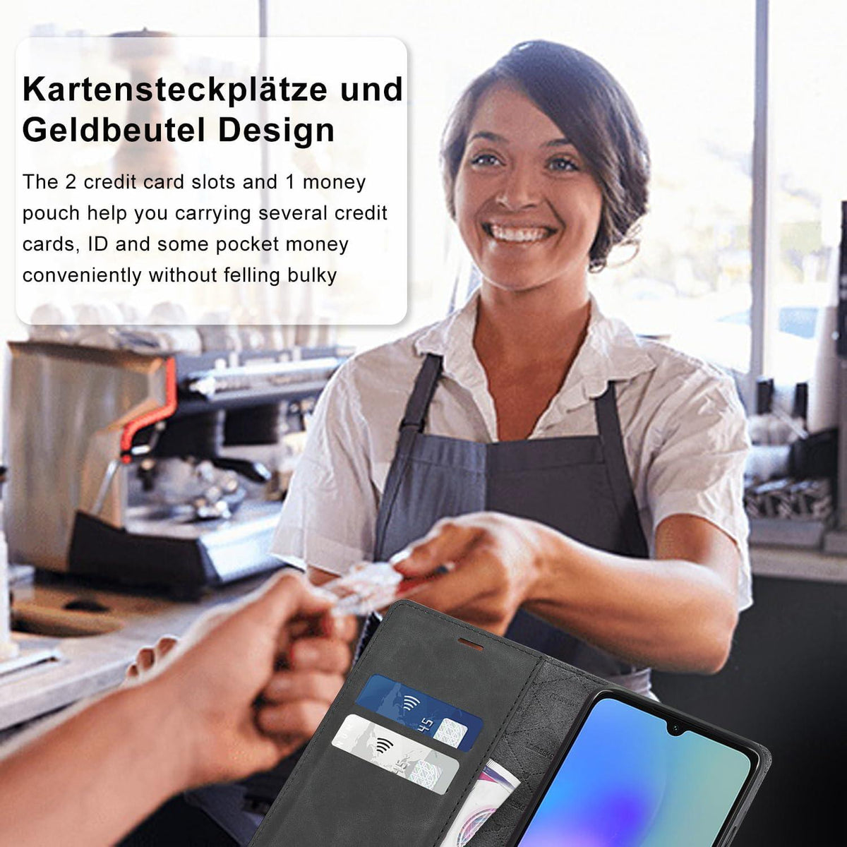 Samsung Galaxy A05S Handyhülle Leder Wallet mit Ständer und Kartenfächern