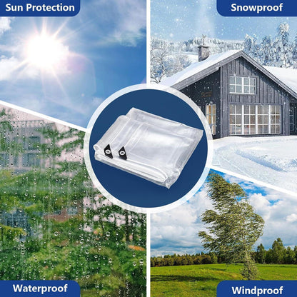 Transparente Abdeckplane 2x5m mit Ösen, 420g/m² PVC, Wasserdicht