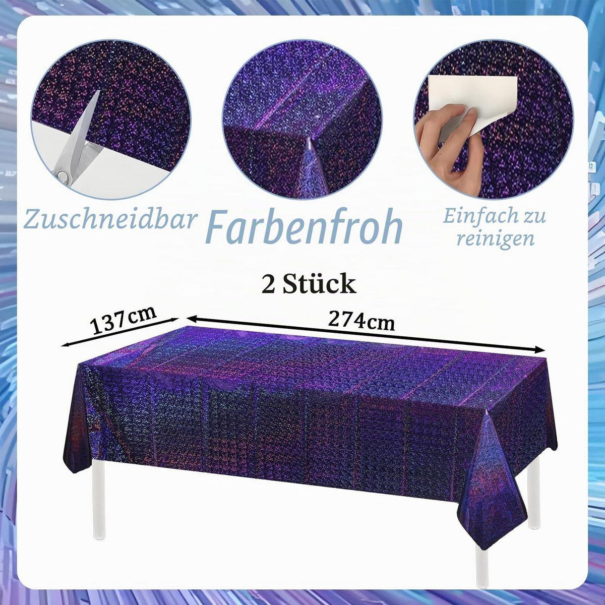 2x Lila Glitzer Tischdecke – 137x274cm Partydeko