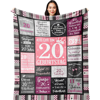 Flanell-Decke 20. Geburtstag Geschenk Frau 200x150cm