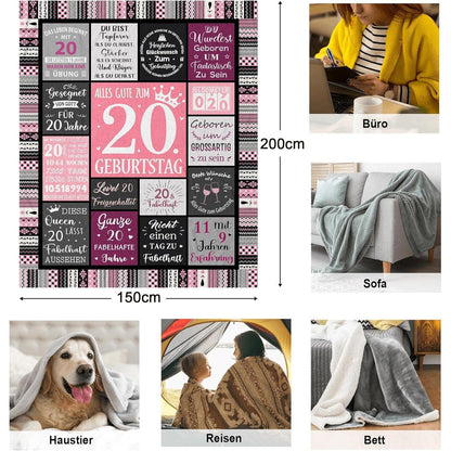 Flanell-Decke 20. Geburtstag Geschenk Frau 200x150cm