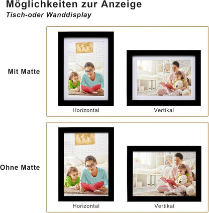 Fotorahmen 13x18 cm Holzrahmen Acrylglas Schwarz Passepartout