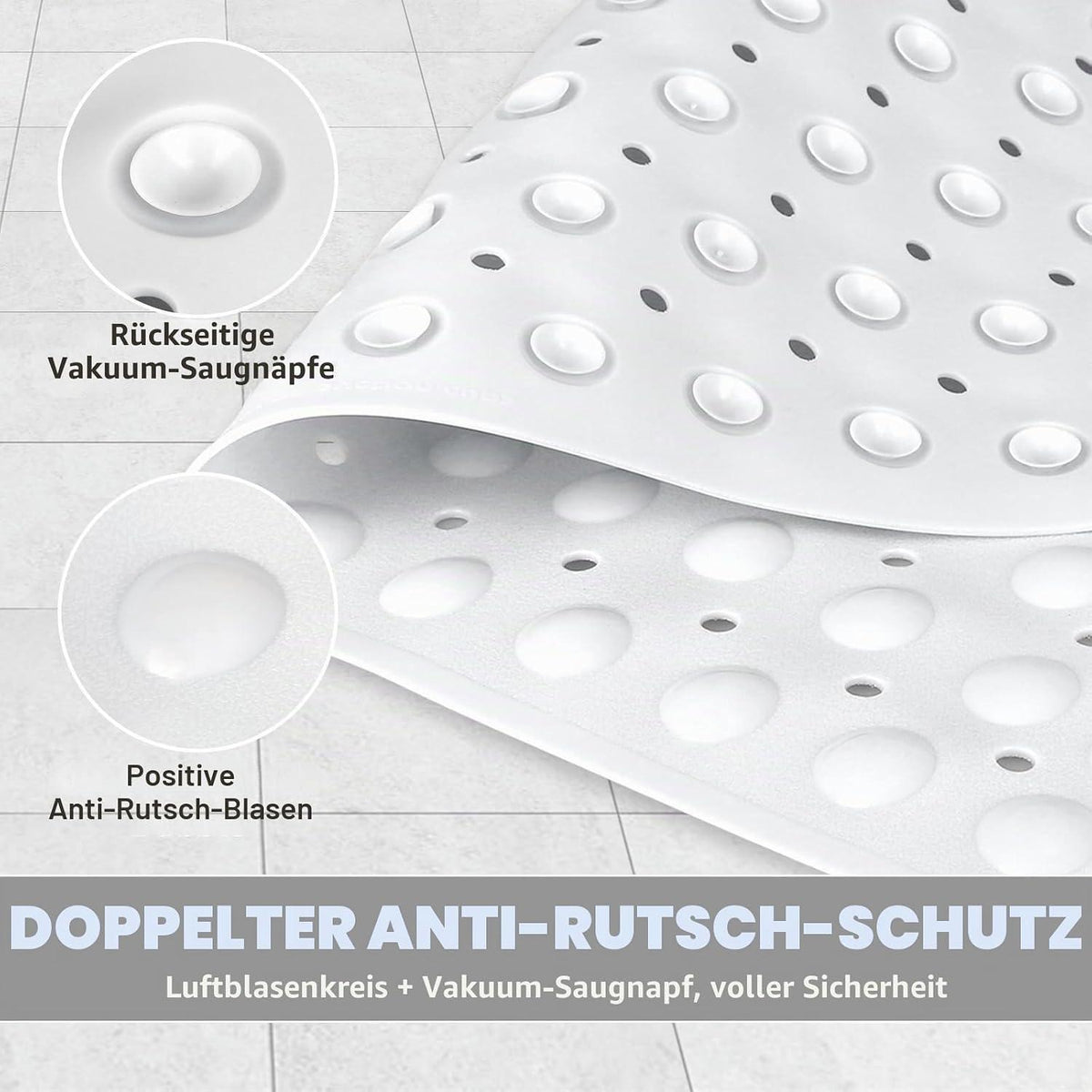 Rutschfeste Duschmatte Eckig 70x70 cm mit Saugnäpfen