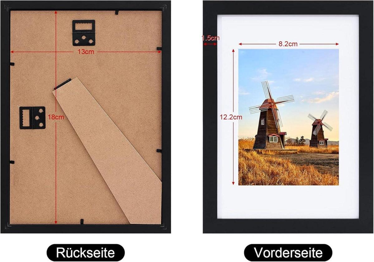 Fotorahmen 13x18 cm Set 12er Schwarz Holzrahmen Passepartout Acrylglas