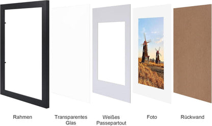 Spotjoy Bilderrahmen 15x20cm 12er Set Holzrahmen Passepartout Acrylglas Schwarz