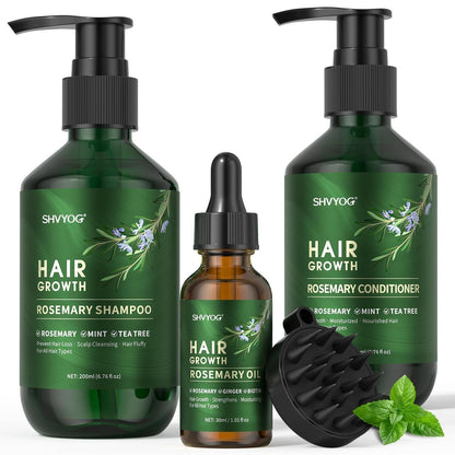 Rosmarin Shampoo & Conditioner Set mit Haarwuchsöl + Bürste