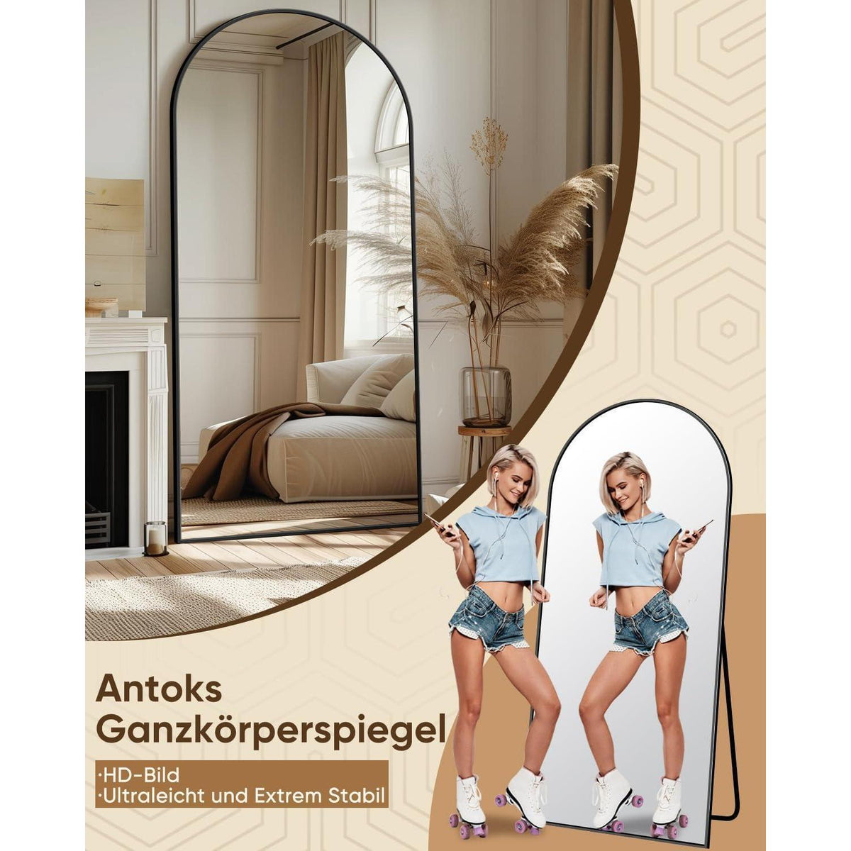 Ganzkörperspiegel Standspiegel gebogen | Modern & Langlebig