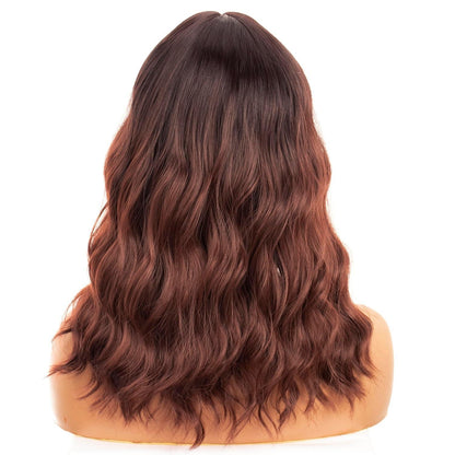 Kurze Ombre Braun Wellige Perücke mit Pony