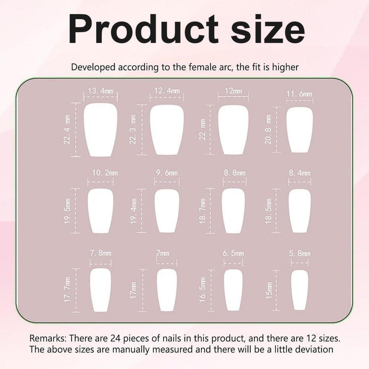 Rosa Glitzer Eckige Press On Nails – 24 Stück Künstliche Nägel