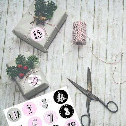 Adventskalender Zahlen Aufkleber 6x24 Weihnachten Stickers