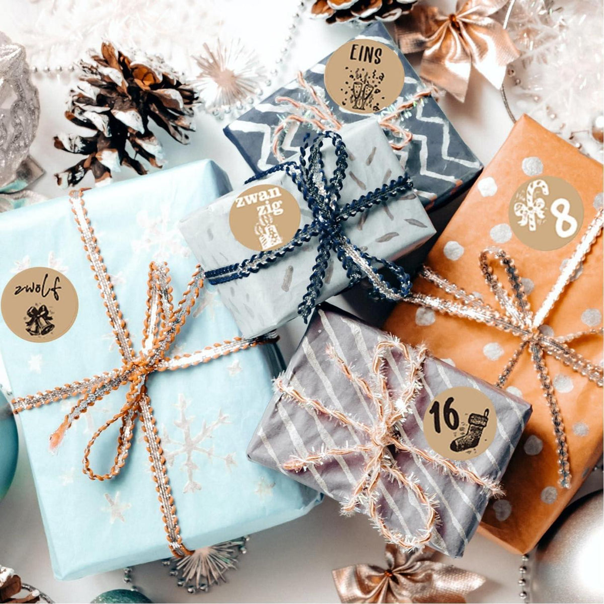 Adventskalender Zahlen Stickers 6x24 Weihnachten DIY Bastelset
