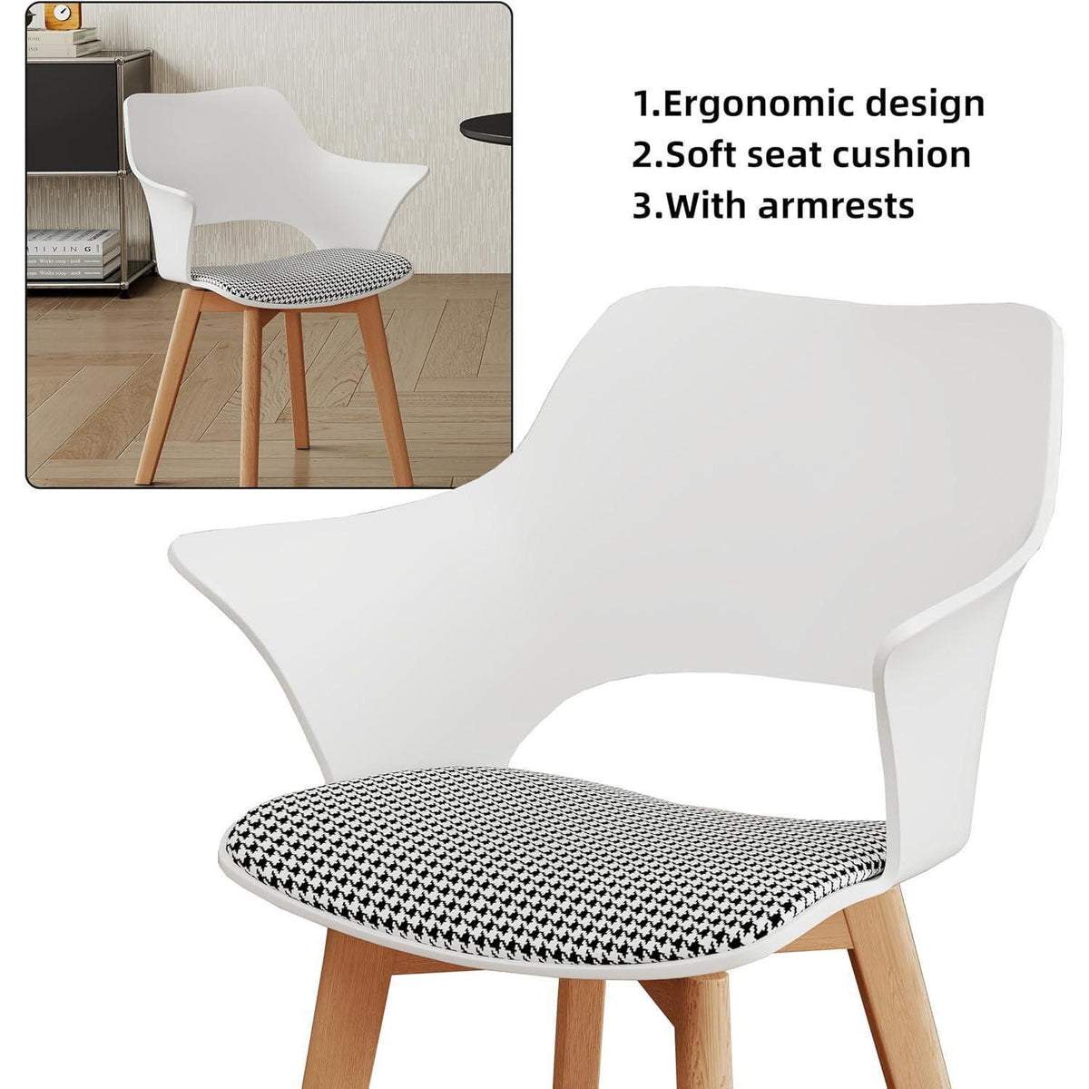 2er-Set Esszimmerstühle Modern Skandinavisch mit Armlehnen Weiß