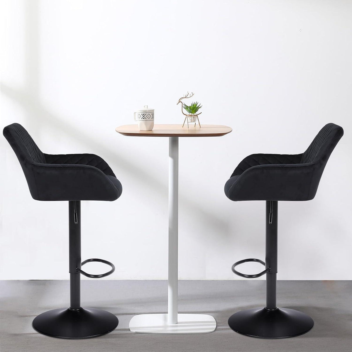 ralex Barhocker Set 2x, Höhenverstellbar & Drehbar, Samt Schwarz