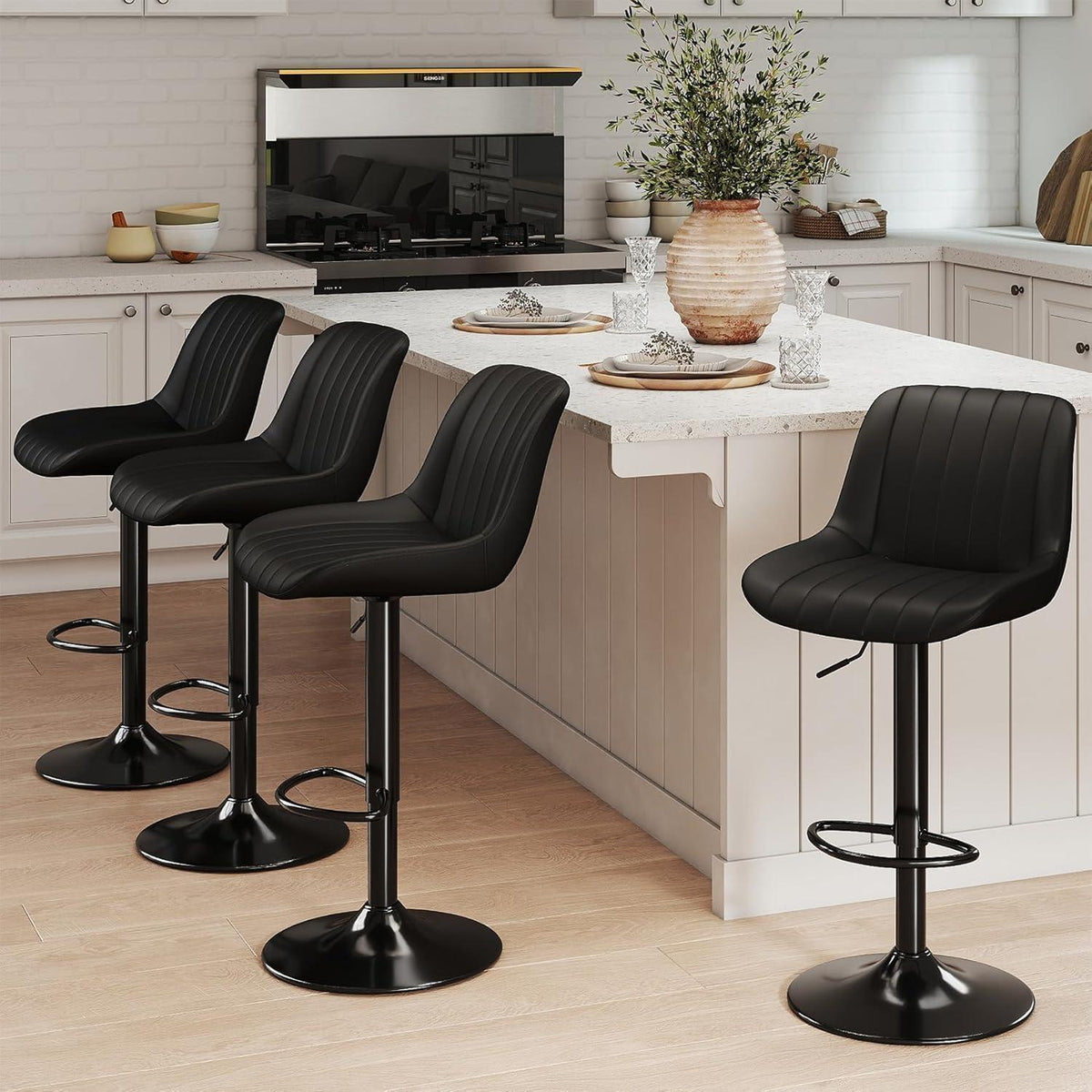 Drehbare Barhocker Set 2 Schwarz, Höhenverstellbar & Komfortabel