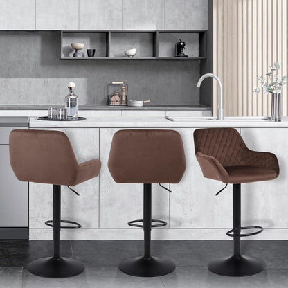 Barhocker Set 2er – Höhenverstellbar, Samt, Braun