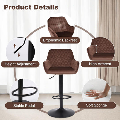 Barhocker Set 2er – Höhenverstellbar, Samt, Braun
