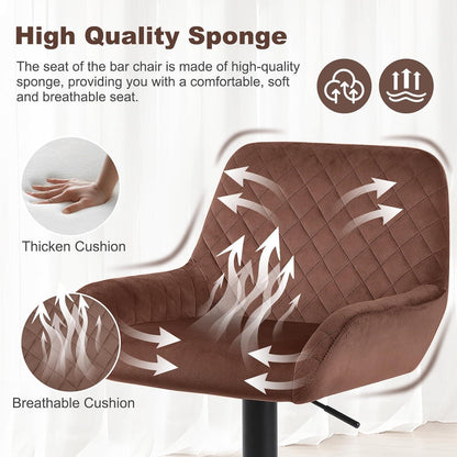 Barhocker Set 2er – Höhenverstellbar, Samt, Braun