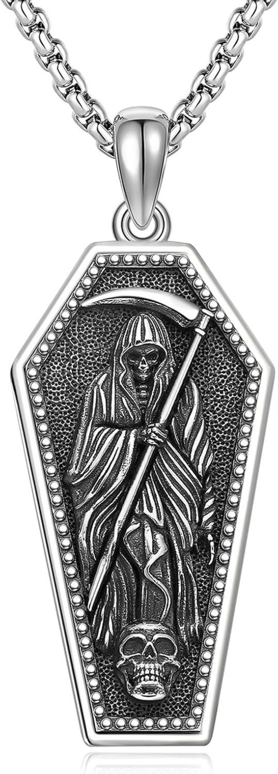Santa Muerte Totenkopf Halskette 925 Sterling Silber Anhänger Schmuck