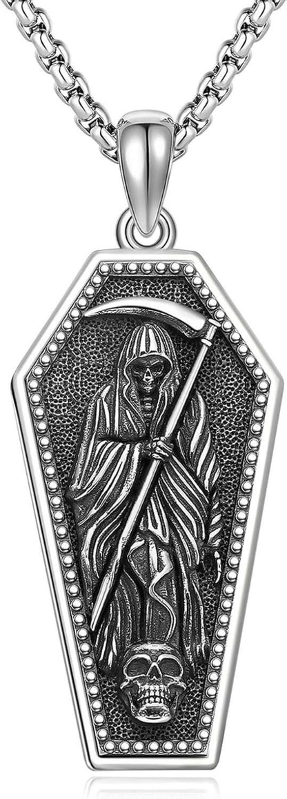 Santa Muerte Totenkopf Halskette 925 Sterling Silber Anhänger Schmuck