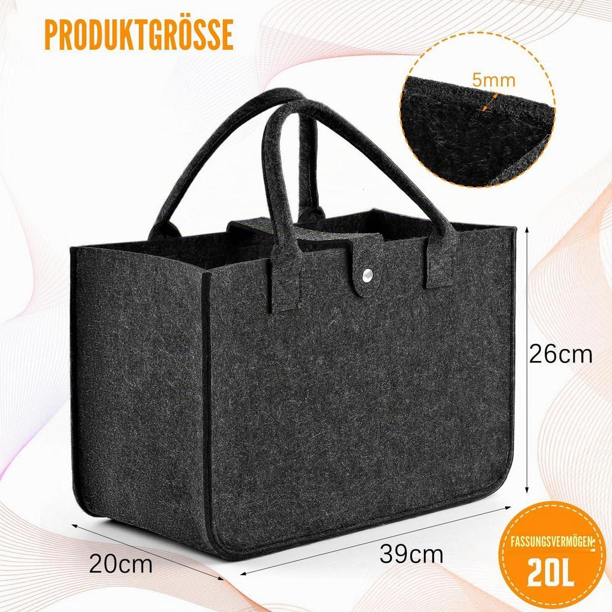 Filztasche Shopper 2er Set - Groß, Faltbar & Robust Dunkelgrau