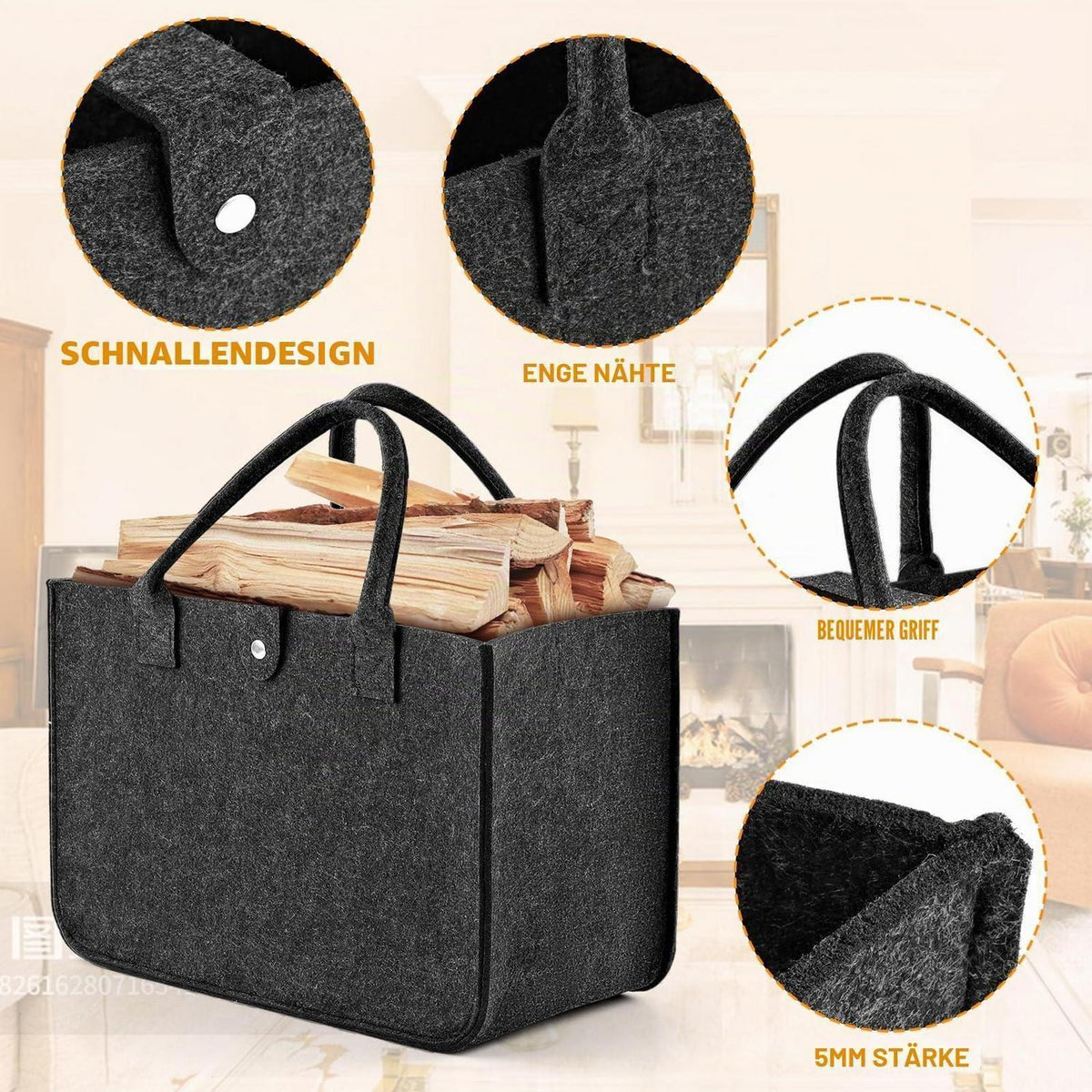 Filztasche Shopper 2er Set - Groß, Faltbar & Robust Dunkelgrau