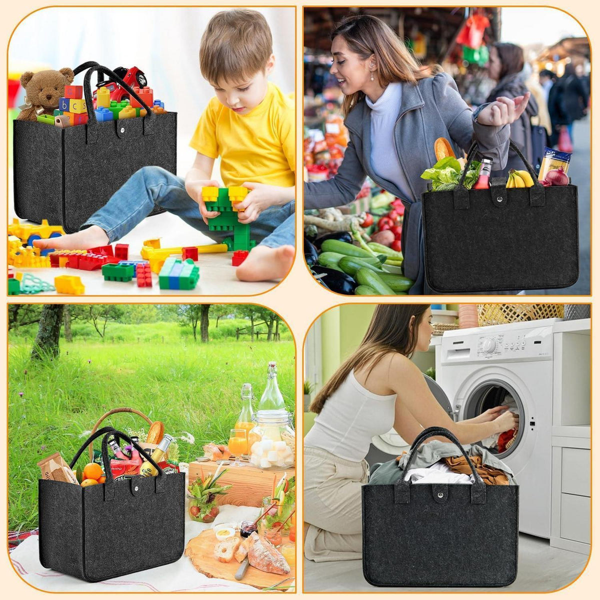 Filztasche Shopper 2er Set - Groß, Faltbar & Robust Dunkelgrau